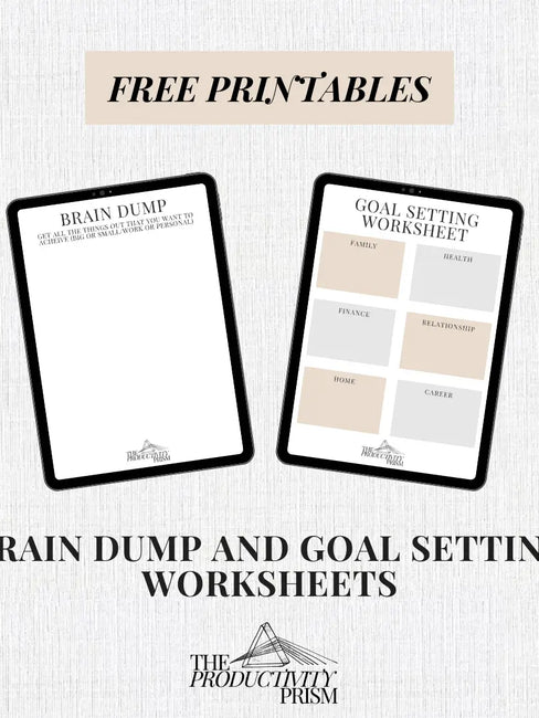 Brain Dump + Goal Setting Worksheets Productivity Prism