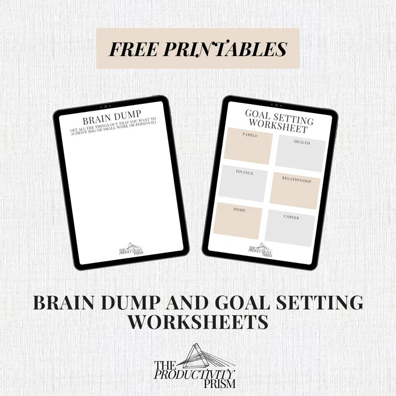 Brain Dump + Goal Setting Worksheets Productivity Prism